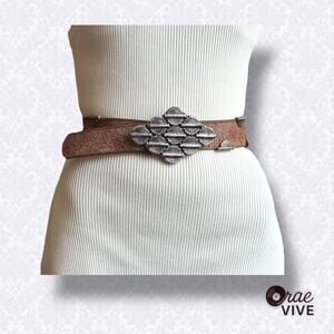 Vintage Industries du Cuir Paris Leather Diamond Buckle Belt 75/30